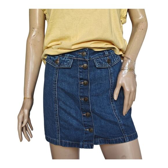 SO Button-Front Denim Mini Skirt Dark Wash Juniors 1/25W High Rise - Picture 1 of 3